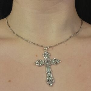 Upcycled Elegant Silver Cross Pendant Necklace